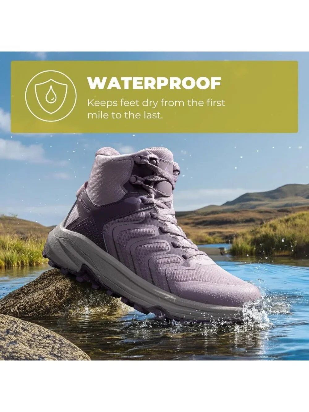 Men Light Purple Waterproof Shoes Casual High Top Round Toe Non Slip Hiking Boot